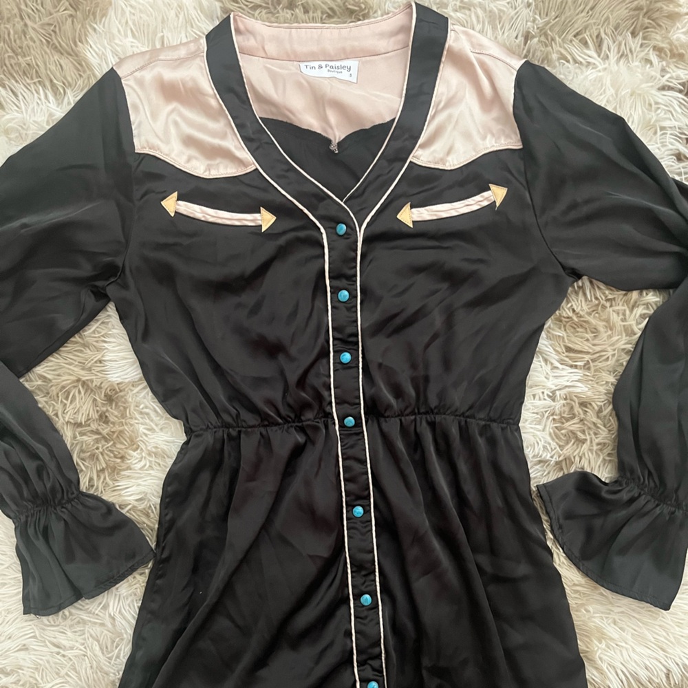 Black and Cream Western Button-Down Dress